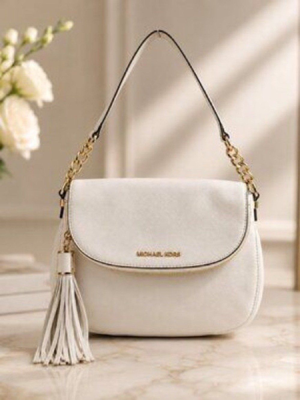 MICHAEL Michael Kors Off White Leather Bedford Crossbody Bag